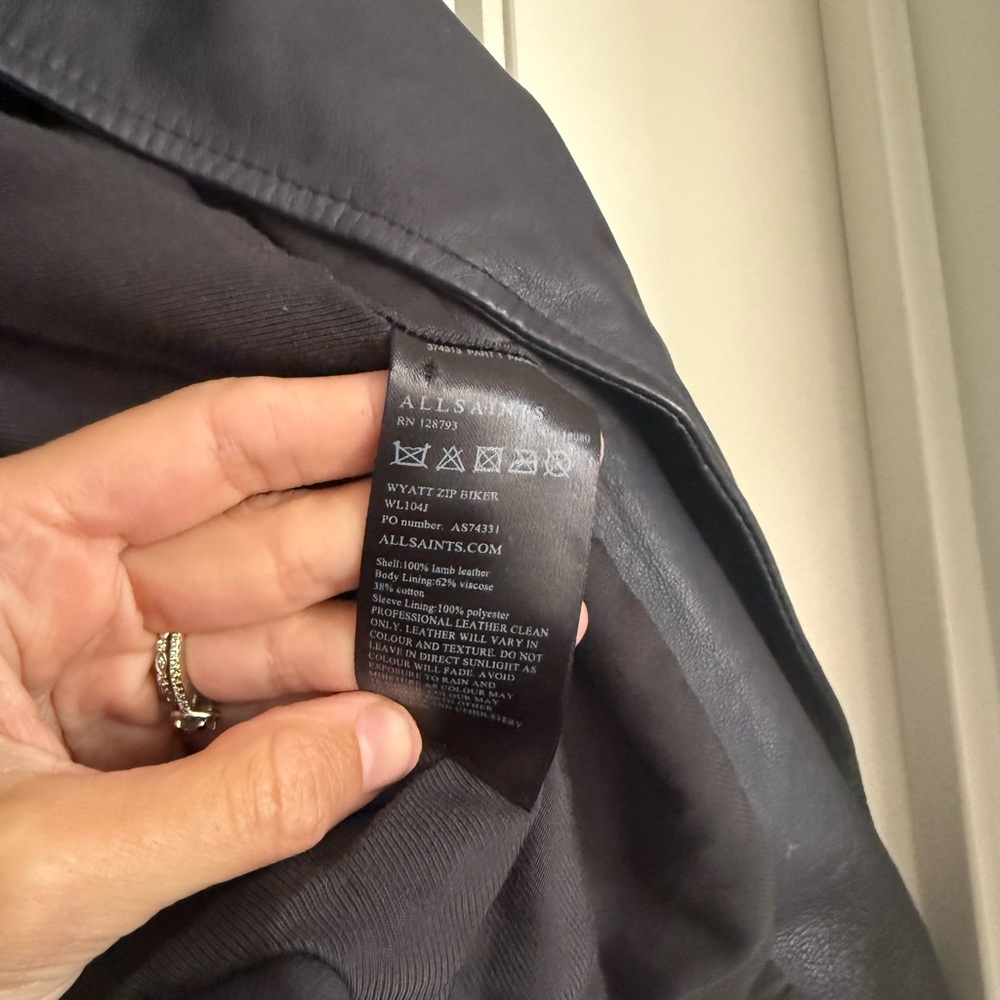 AllSaints Wyatt Biker Leather Jacket in Ink Blue - Picture 9 of 12